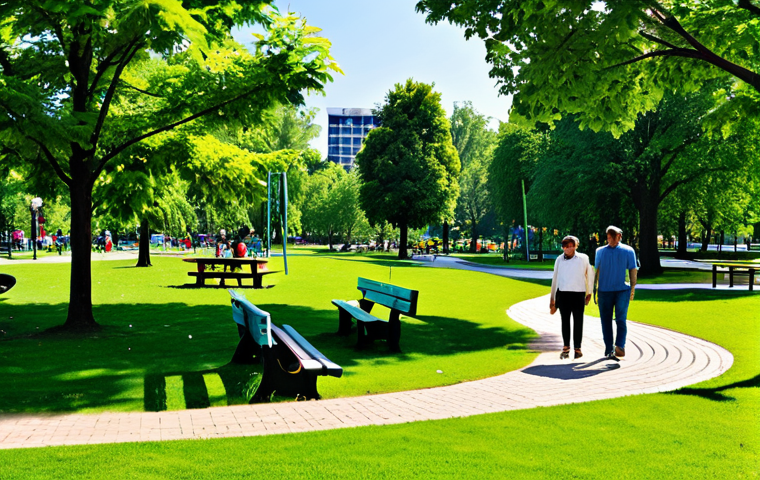 Green Oasis in a City**

"A vibrant city park scene on a sunny afternoon, showcasing diverse flora and fauna, fully clothed families are enjoying recreational activities like picnicking and playing frisbee, appropriate content, well-maintained pathways, benches, and playground equipment, promoting biodiversity and urban green spaces, safe for work, professional photography, natural lighting, perfect anatomy, modest attire, high resolution, family-friendly."

**