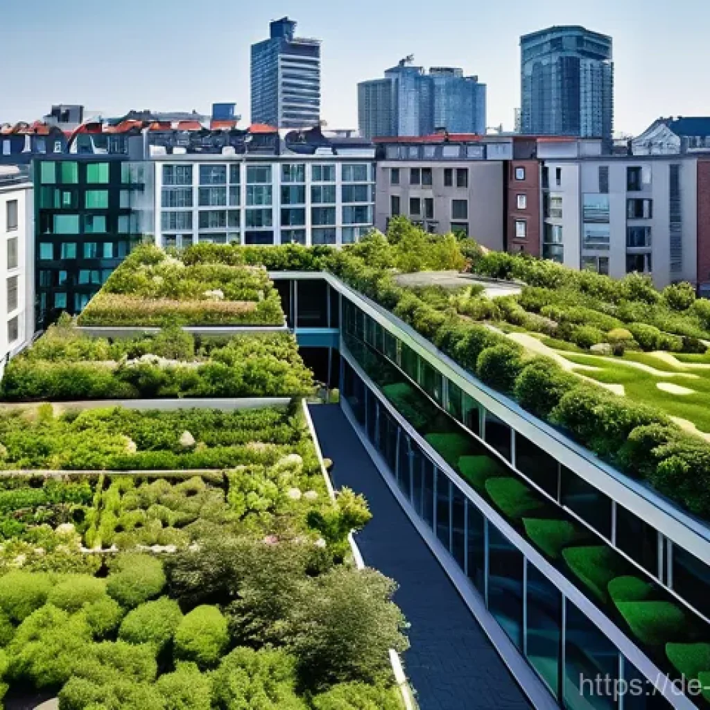 친환경 도시설계 원칙 - **A Vibrant Green Urban Oasis in a Modern German City**
"An aerial view of a bustling, modern Ge...