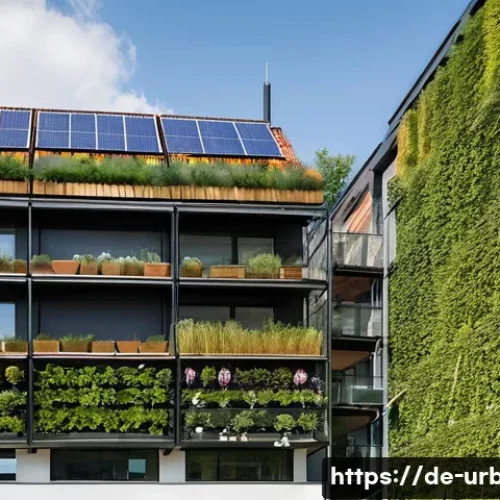 도시공학과 지속가능성 - **Prompt:** "A vibrant rooftop farm on a modern, energy-efficient building in a bustling German city...