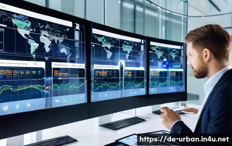 스마트도시 데이터 거버넌스 - A futuristic smart city control center with large digital screens displaying real-time urban data st...