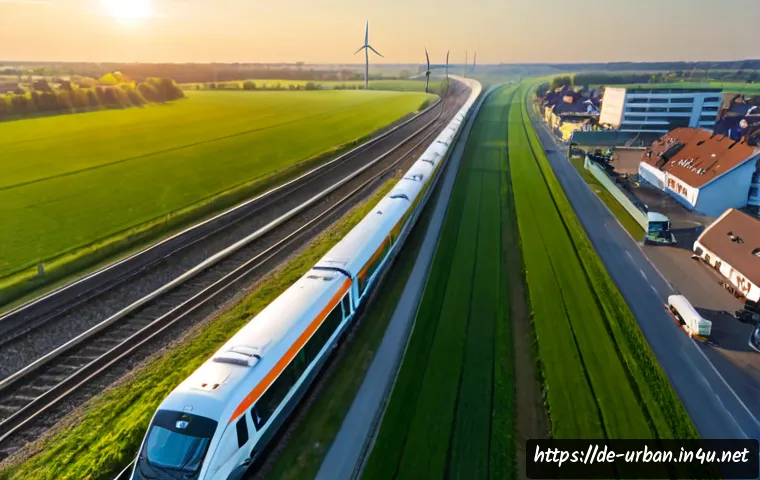 도시 및 지역경제 연계 - Photorealistic aerial view of a thriving mid-sized German city connected to surrounding farmland and...